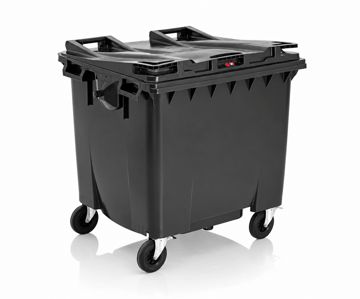 1100 Litre Wheelie Bin Black with Flat Lid