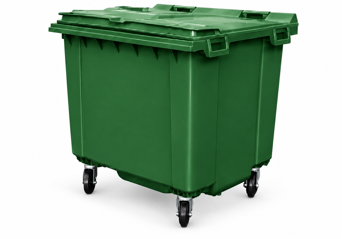 Green 1100 Litre  Wheeled Bin with Flat Lid
