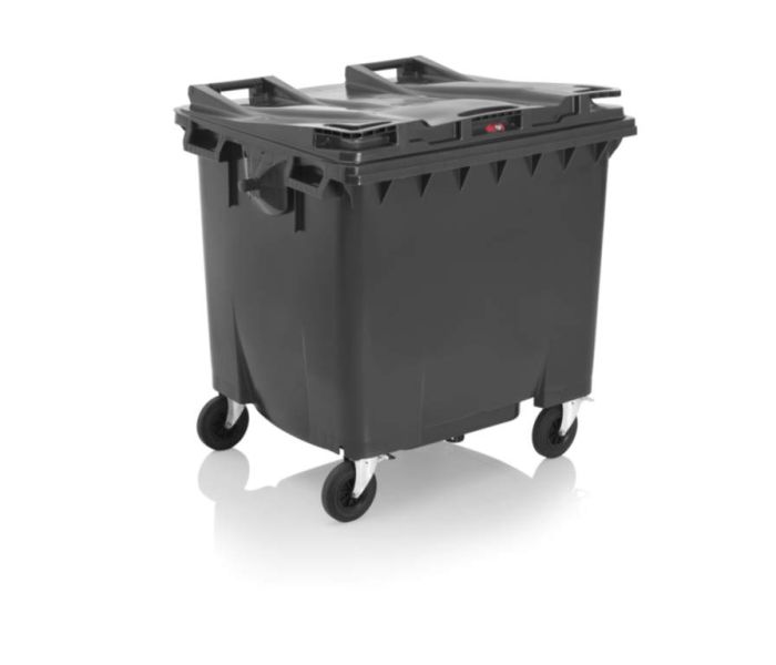 1100 Litre Black Wheeled Bin with Flat Lid